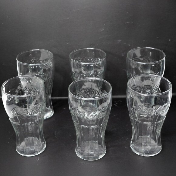 Vintage Anchor Hocking Coca-Cola Tumbler Glass Set (6) Contour Soda Pop Drinking - Picture 4 of 11